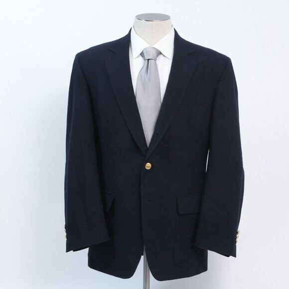 Orvis Gold Button Vintage Hopsack Wool Blend3/2 Roll USA Made Navy Blazer 42R